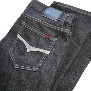 Y2K Mecca Jeans Mens 36×32 Black White Stitch Relaxed Skater Hip Hop